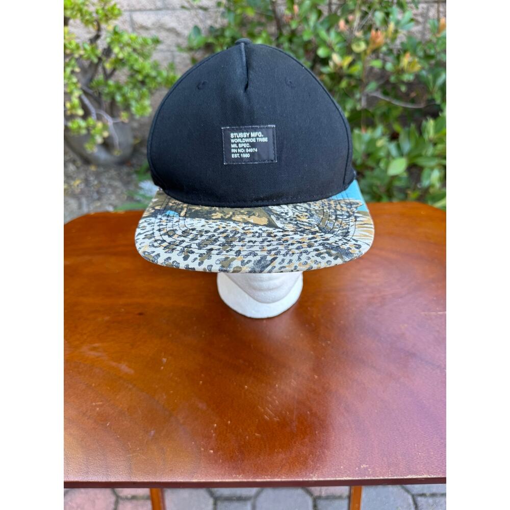 Stussy‎ Capz MFG Worldwide Tribe Cheetah Print Bill Snapback Hat Black